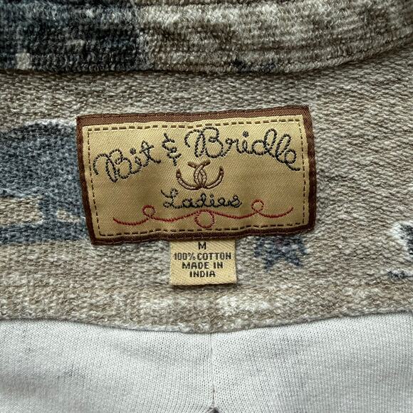 Bit & Bridle Ladies Western Print Button Up Shirt French Terry Size Medium - Picture 2 of 9